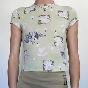 Y2k Morgan de tai green floral mini tee